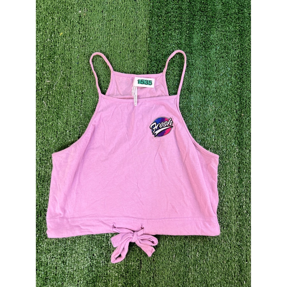 Empyre Womens Pink Fresh Graphic Patch Tie Front Cropped Cami Tank Top Small